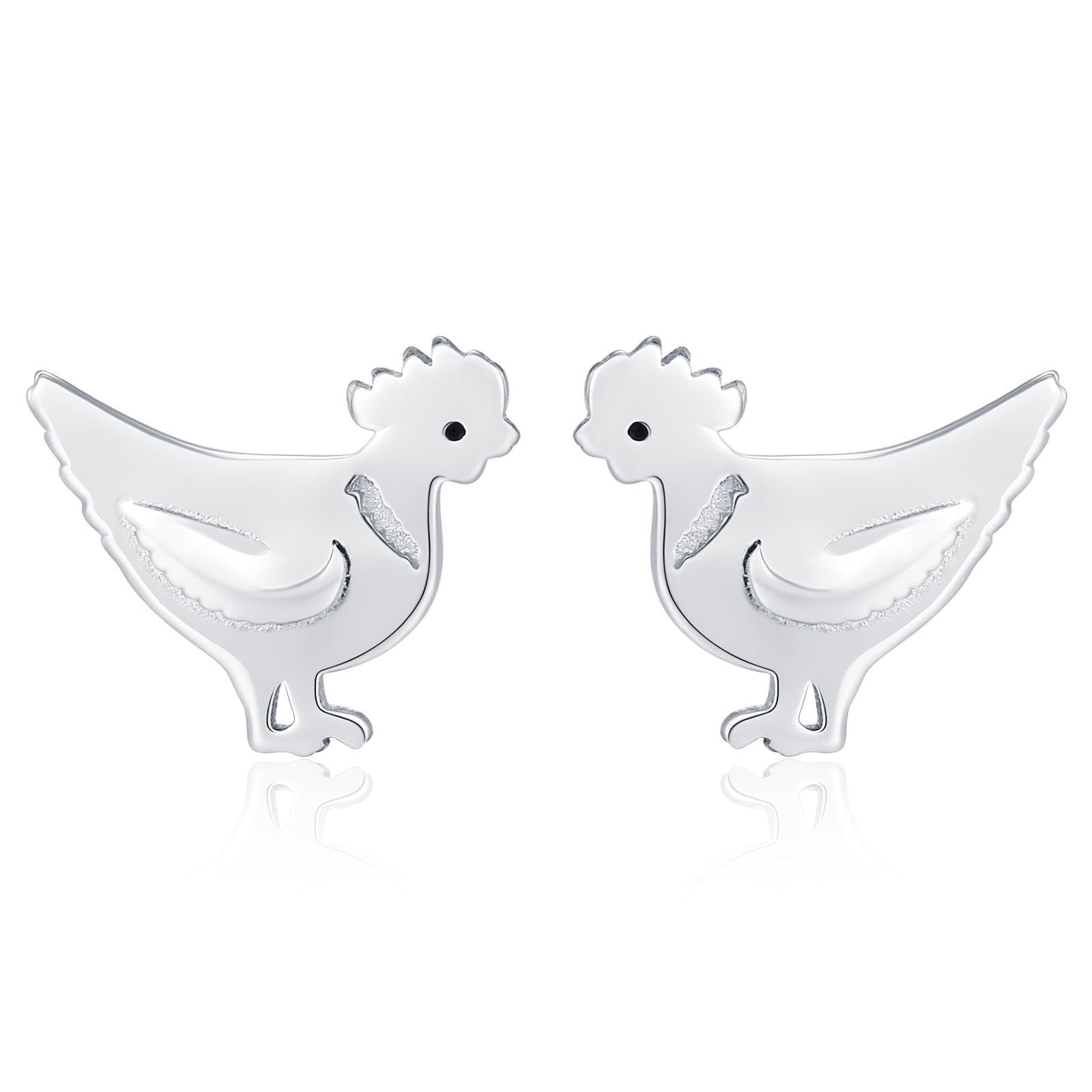 Chicken Stud Earrings in Sterling Silver, Nature Inspired Animal Earrings, Farm Animal Earrings