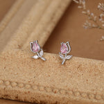 Sterling Silver Tulip Flower CZ Stud Earrings, Silver, Gold or Rose Gold, Pink Tulip Earrings, Floral Earrings, Blossom Earrings, Nature