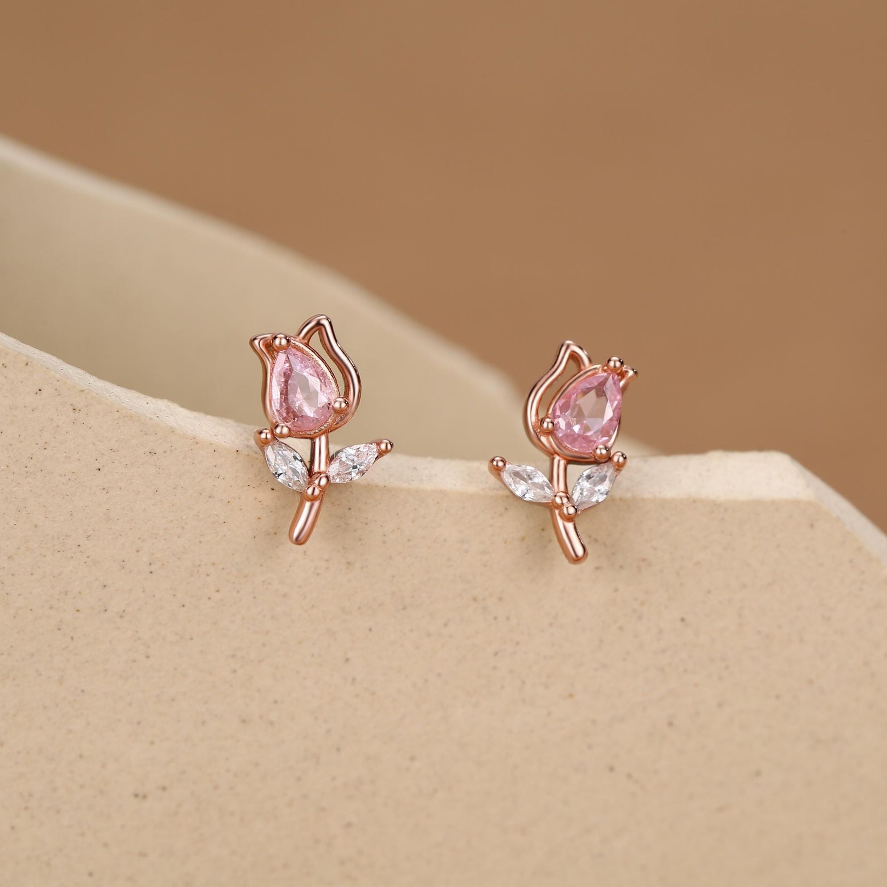 Sterling Silver Tulip Flower CZ Stud Earrings, Silver, Gold or Rose Gold, Pink Tulip Earrings, Floral Earrings, Blossom Earrings, Nature