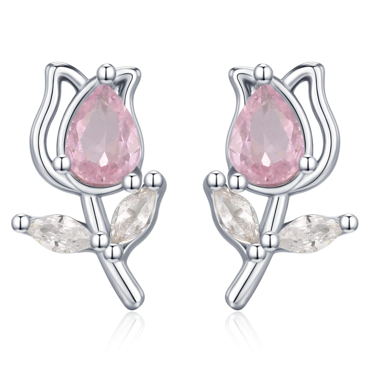 Sterling Silver Tulip Flower CZ Stud Earrings, Silver, Gold or Rose Gold, Pink Tulip Earrings, Floral Earrings, Blossom Earrings, Nature