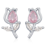 Sterling Silver Tulip Flower CZ Stud Earrings, Silver, Gold or Rose Gold, Pink Tulip Earrings, Floral Earrings, Blossom Earrings, Nature
