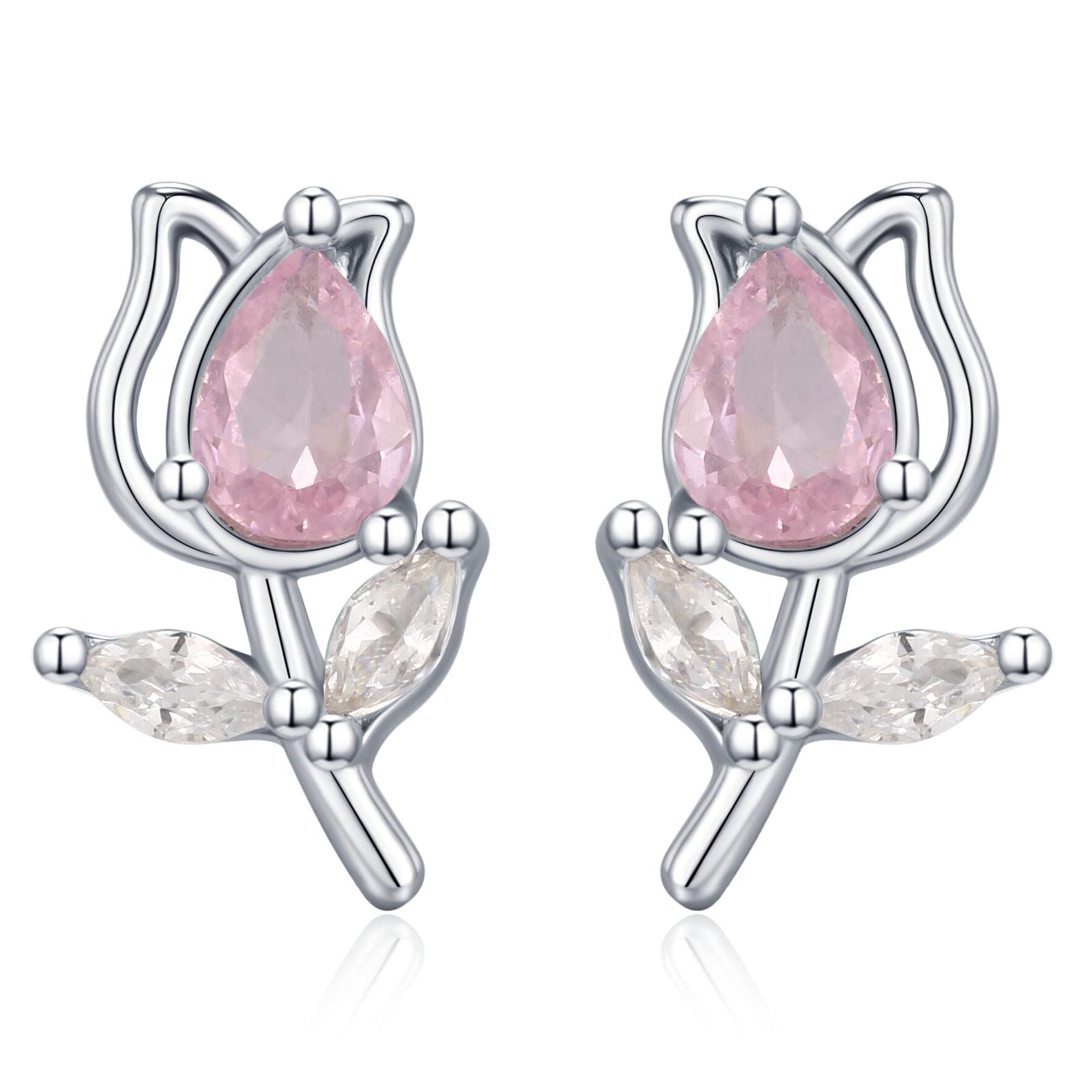 Sterling Silver Tulip Flower CZ Stud Earrings, Silver, Gold or Rose Gold, Pink Tulip Earrings, Floral Earrings, Blossom Earrings, Nature