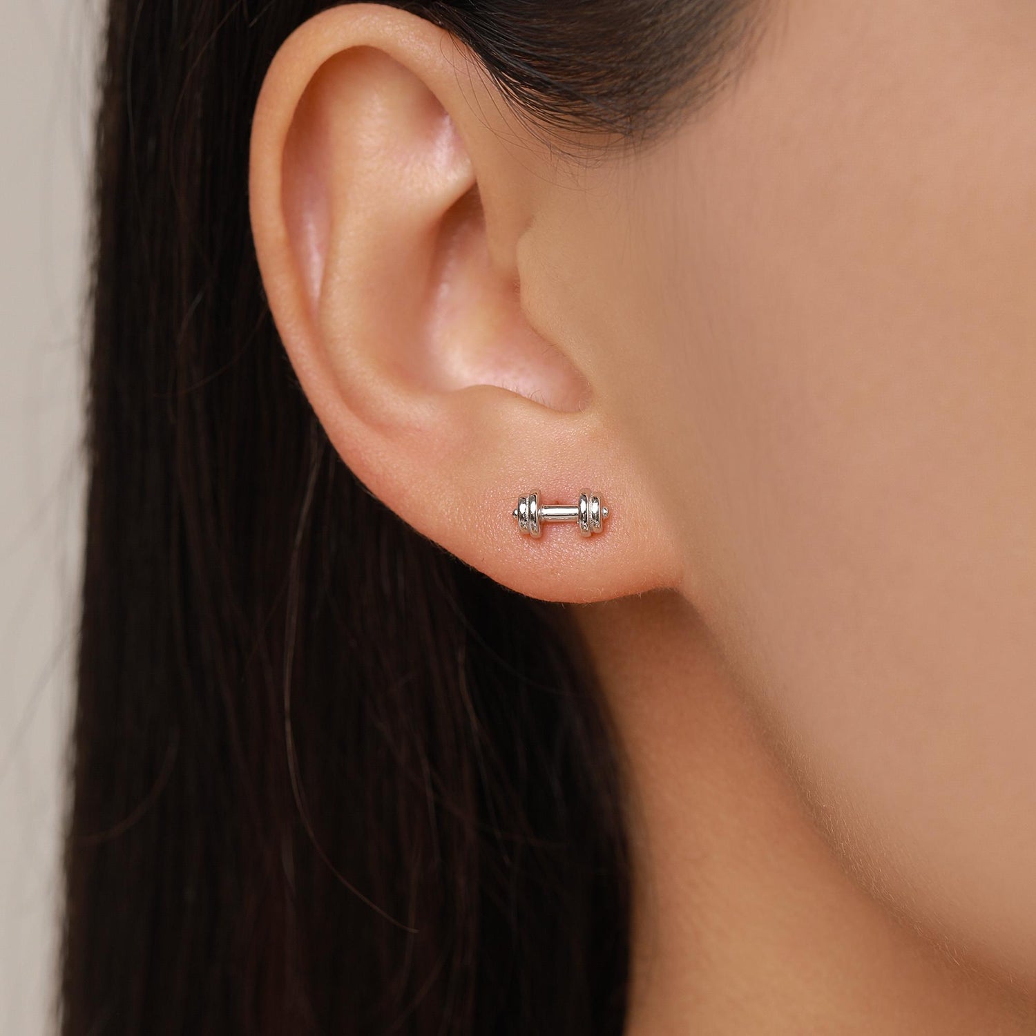 Sterling Silver Weight Lifting Dumbell Stud Earrings, Silver, Gold or Rose Gold, Fun Earrings, Exercise Lover Earrings