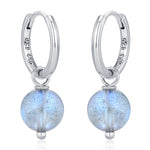 Genuine Labradorite Stone Beaded Huggie Hoop Earrings in Sterling Silver, 6mm Labradorite Hoops, Detachable Charms