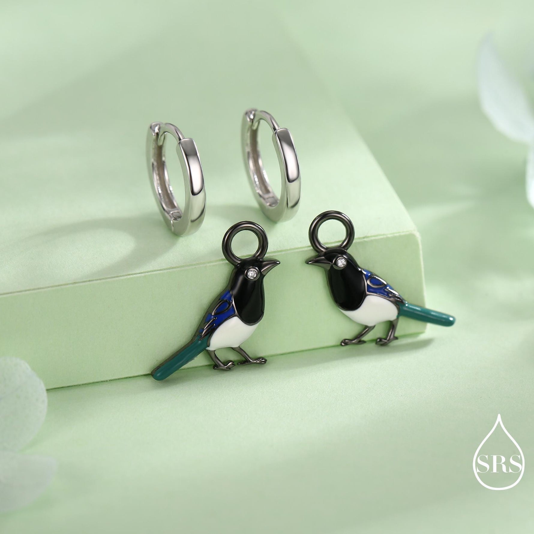 Sterling Silver Enamel Magpie Earring Charms