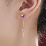 Enamel Smiling Flower Threader Earrings in Sterling Silver, Silver Rainbow Flower Earrings, Multi Colour Flower Spiral Ear Threaders