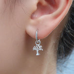 Sterling Silver Tree Charm Huggie Hoops, Silver or Gold or Rose Gold, Detachable Tree Hoop Earrings, Tree Charm Dangle Earrings,