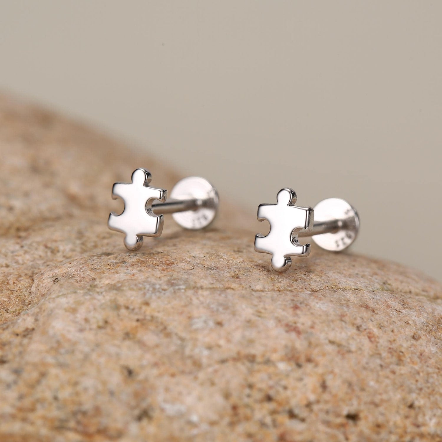 Sterling Silver Puzzle Piece 16G Flat Back Earrings