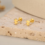 Sterling Silver Puzzle Piece 16G Flat Back Earrings