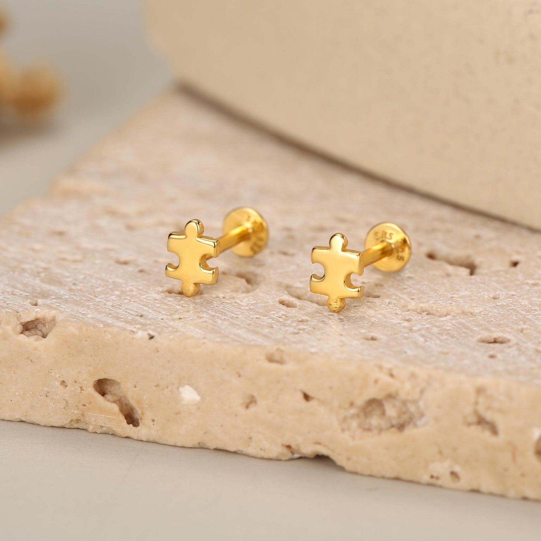 Sterling Silver Puzzle Piece 16G Flat Back Earrings