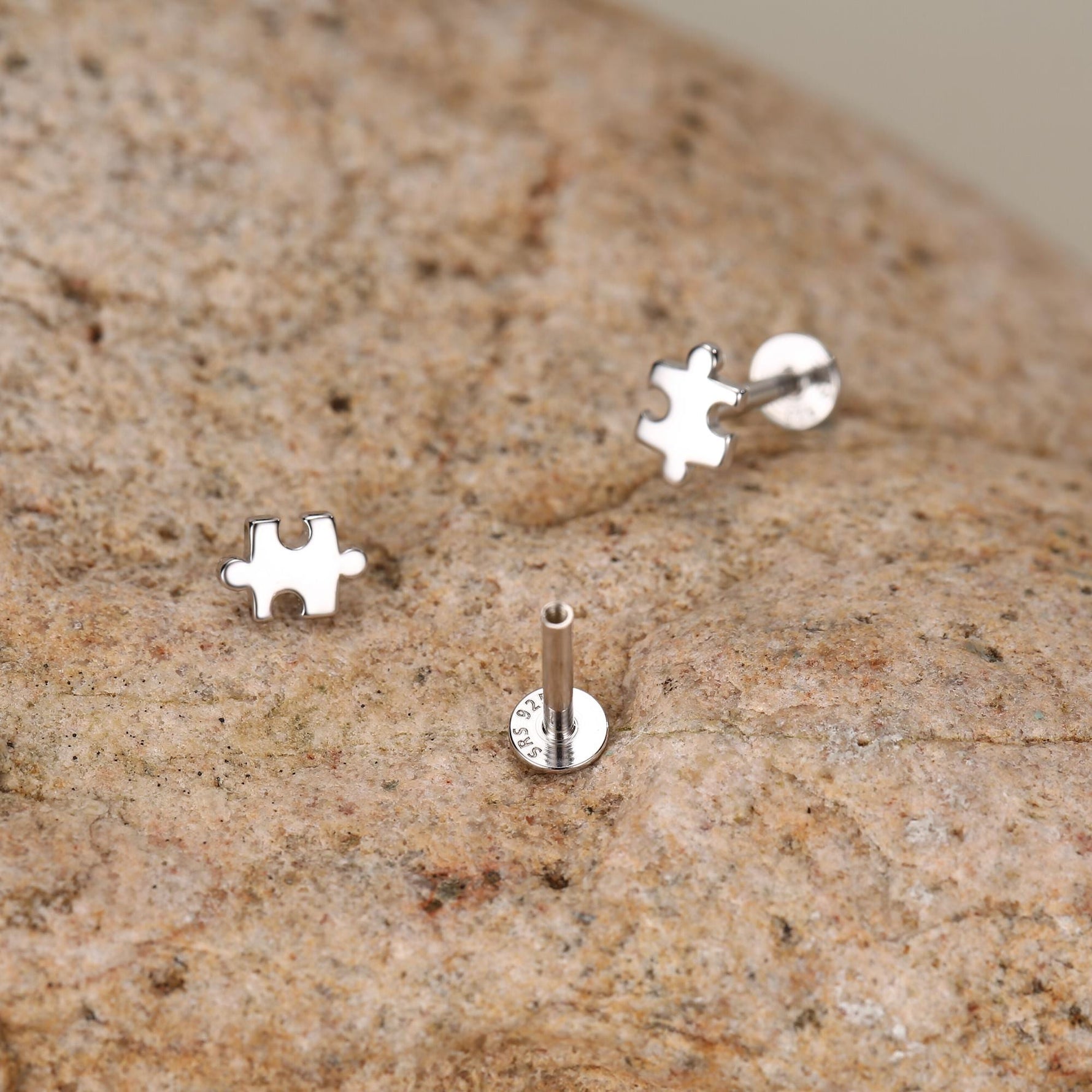 Sterling Silver Puzzle Piece 16G Flat Back Earrings
