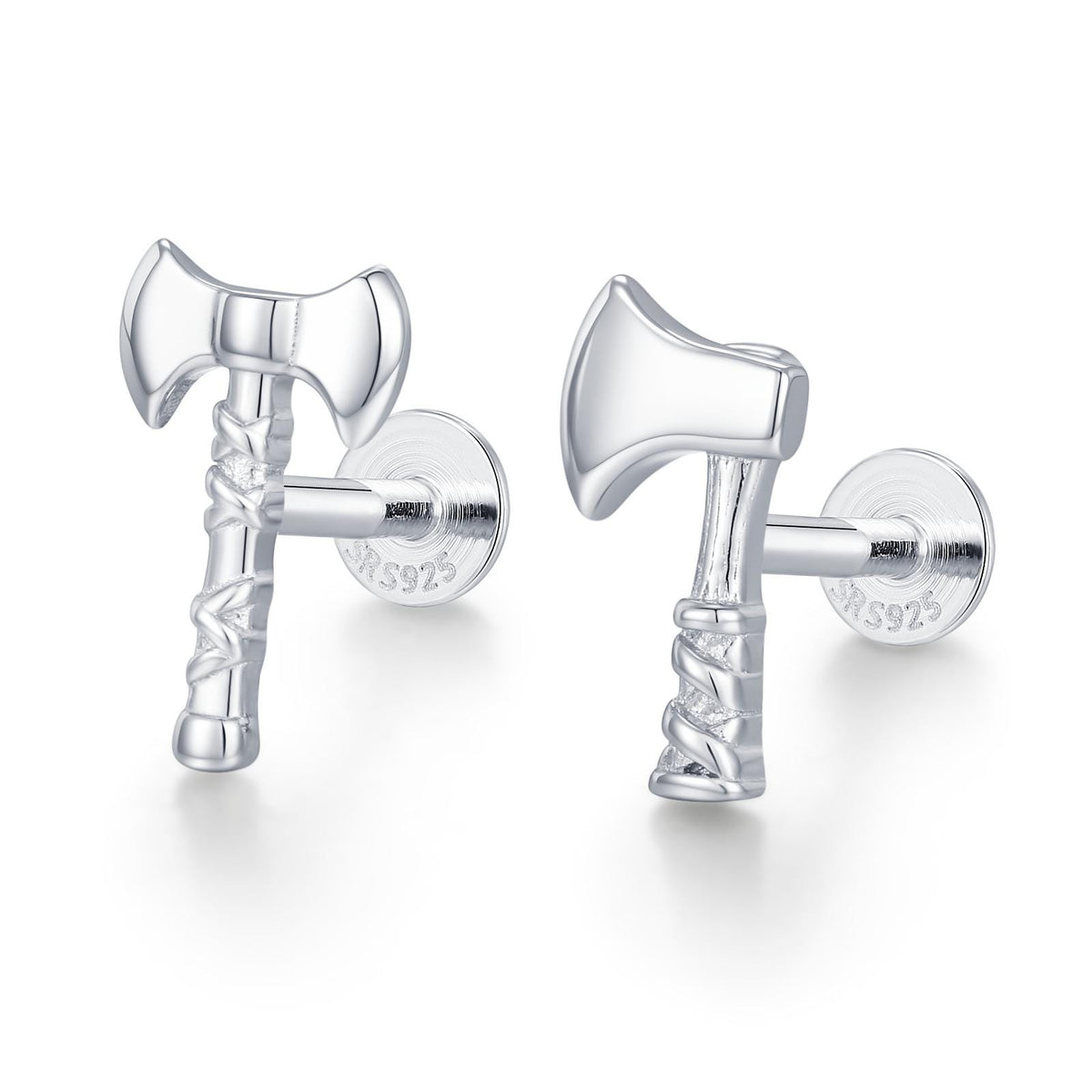 Sterling Silver Viking Axe Mismatched 16G Flat Back Labret Earrings