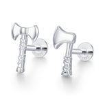 Sterling Silver Viking Axe Mismatched 16G Flat Back Labret Earrings