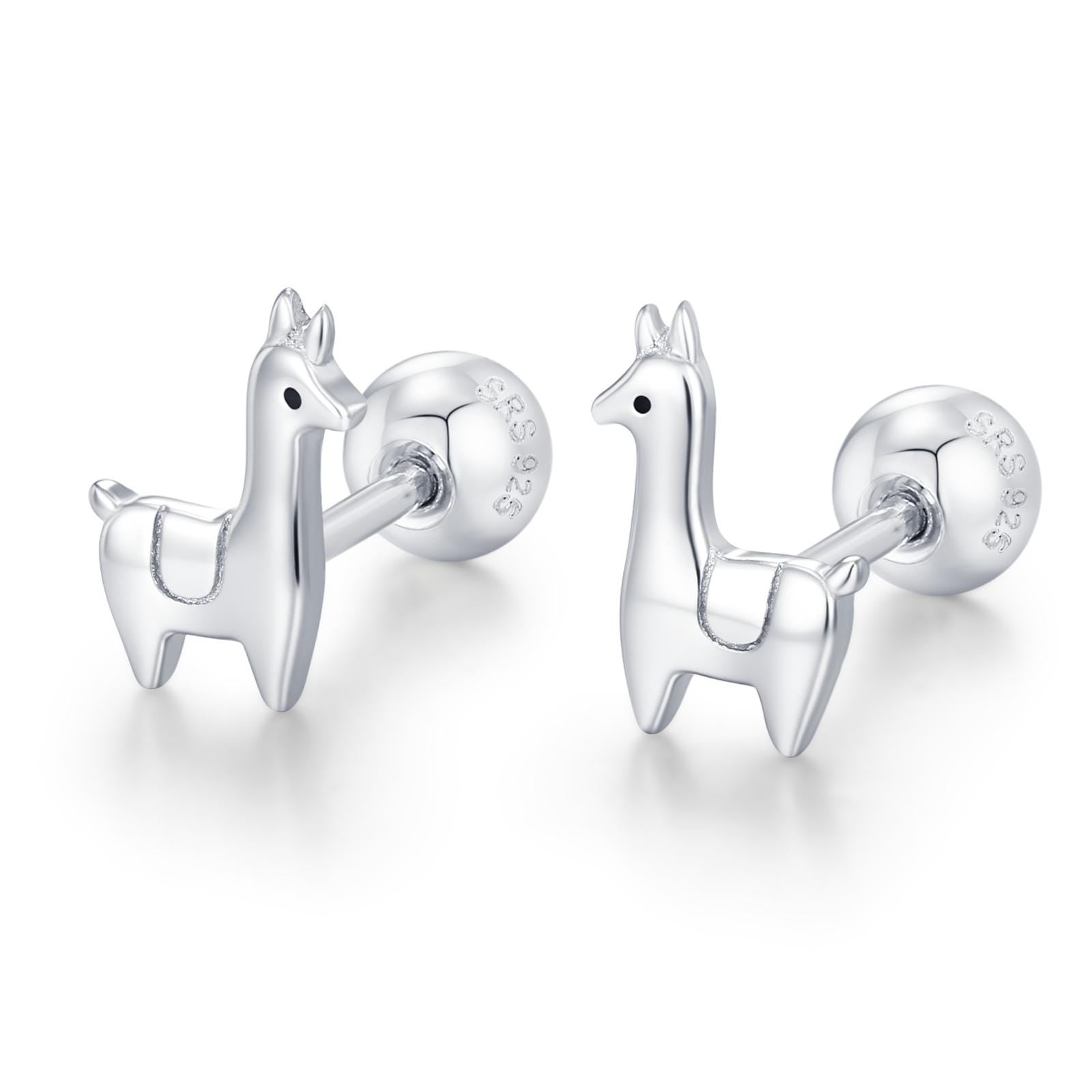 Sterling Silver Llama 18G Screw Back Earrings