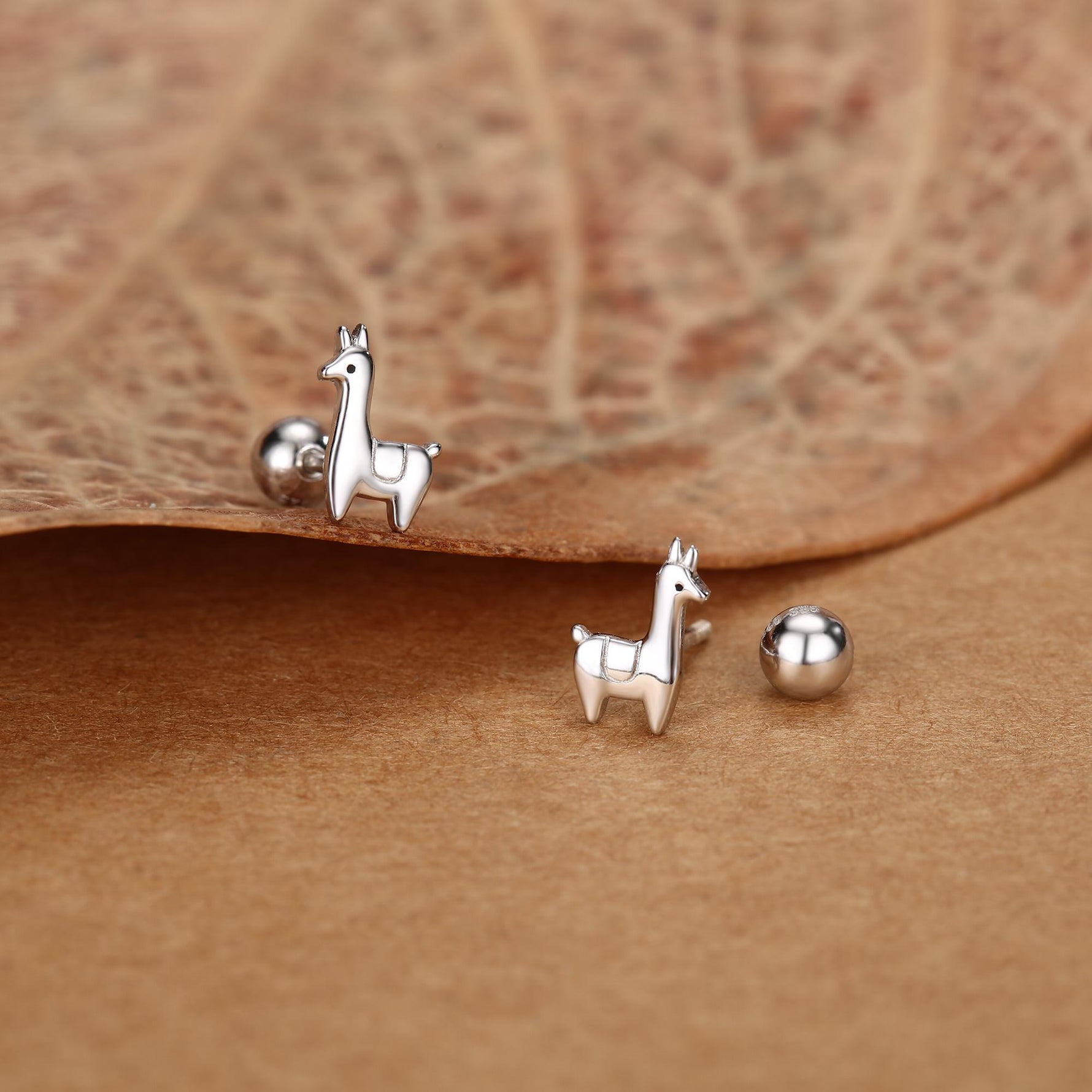 Sterling Silver Llama 18G Screw Back Earrings