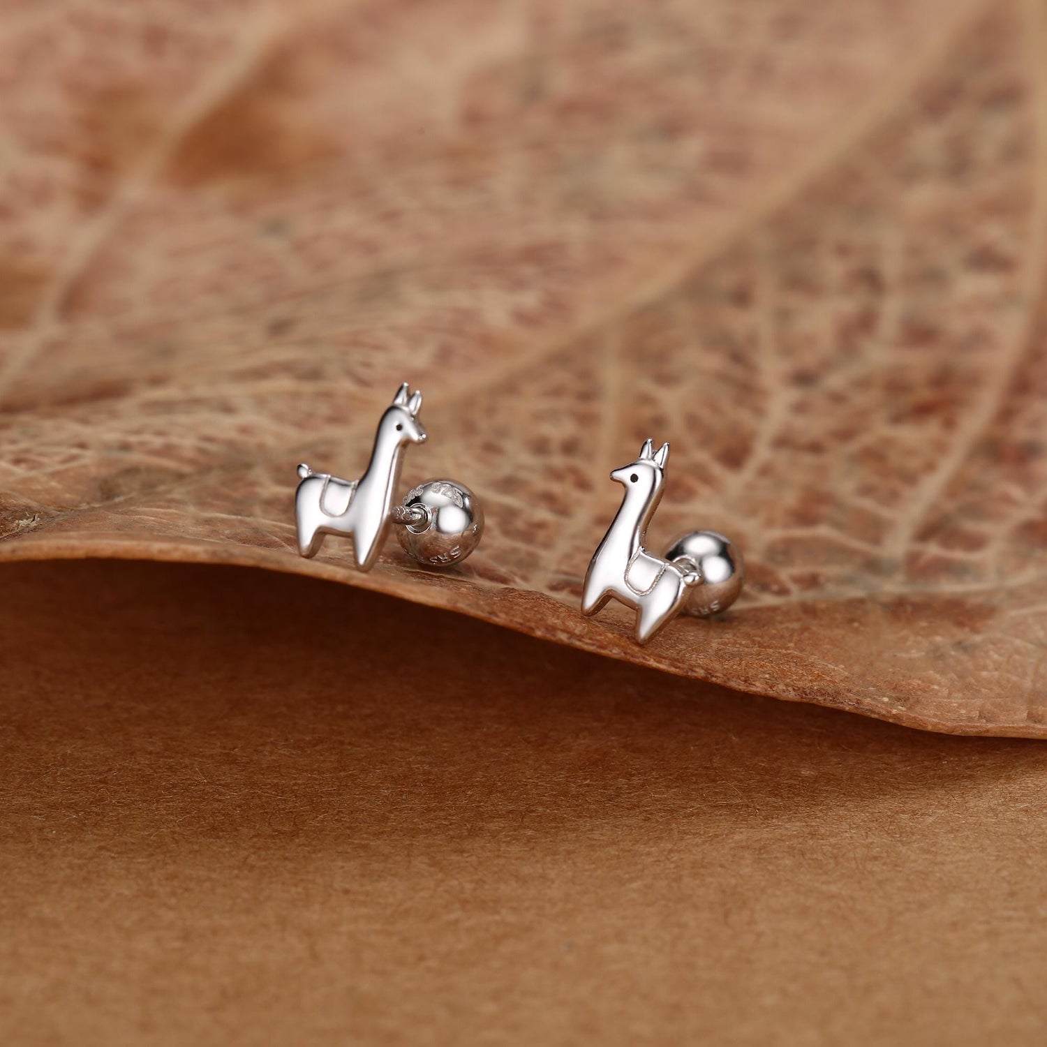Sterling Silver Llama 18G Screw Back Earrings