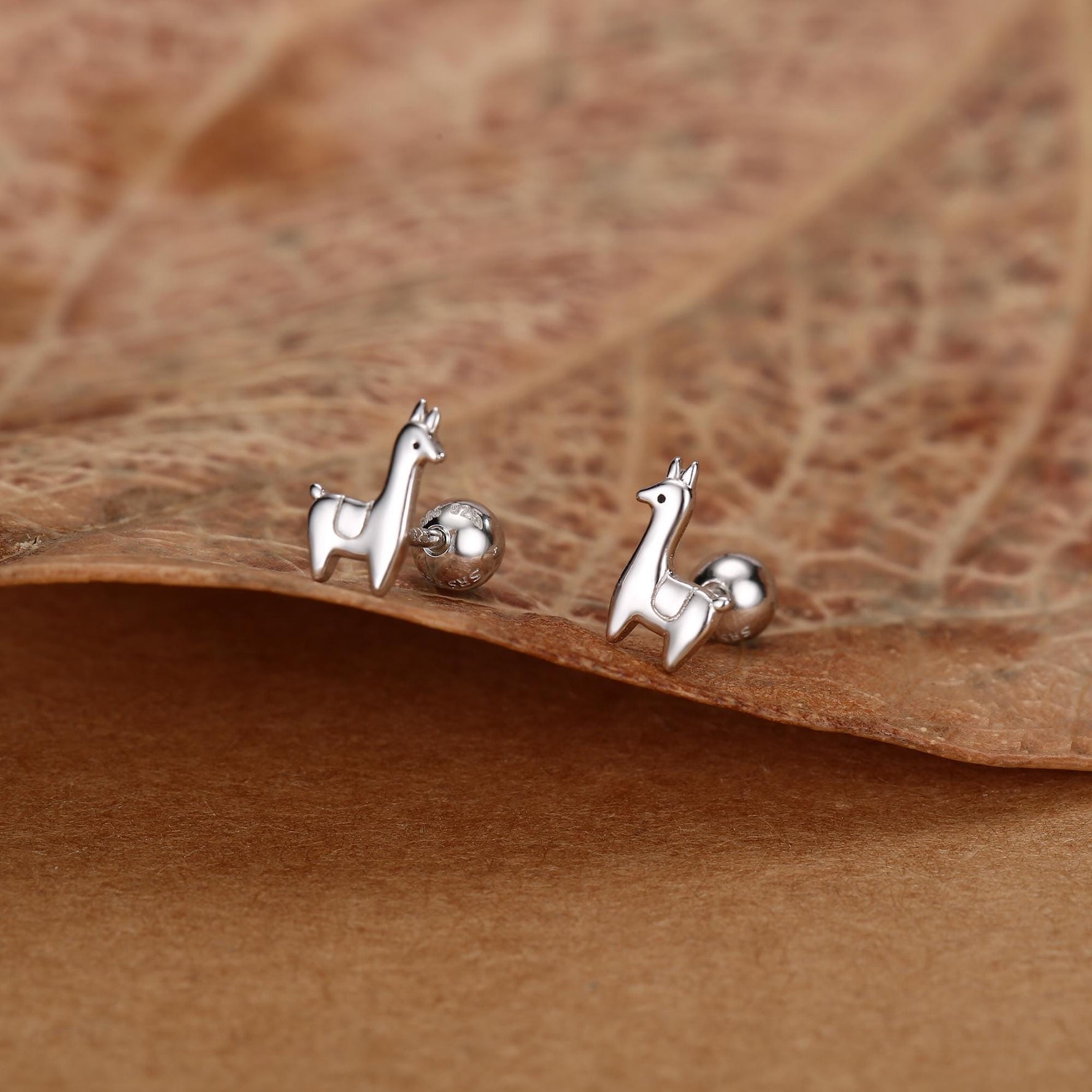 Sterling Silver Llama 18G Screw Back Earrings
