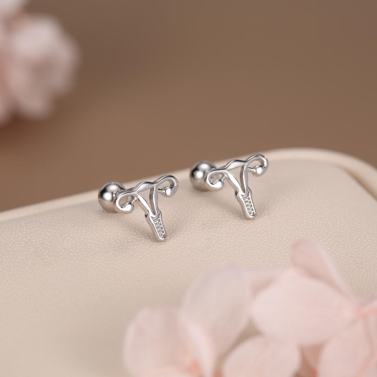 Sterling Silver Female Anatomy 18G Screw Back Earrings with Ball Backs