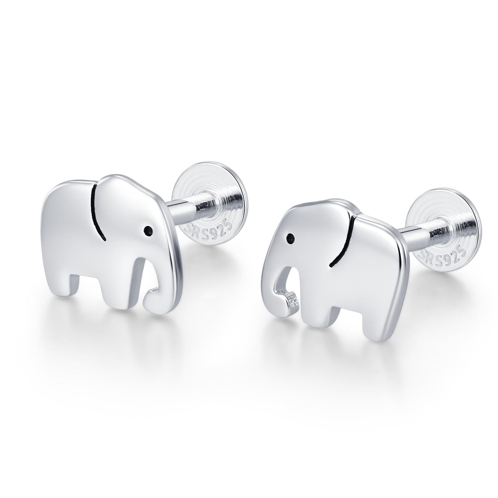 Sterling Silver Elephant 16G Flat Back Earrings