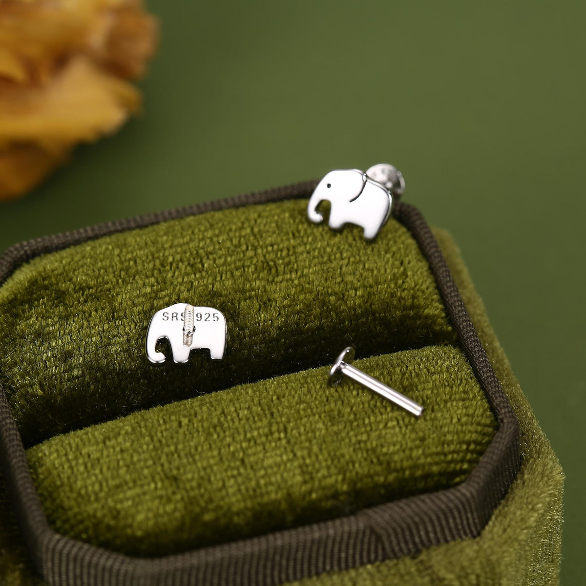 Sterling Silver Elephant 16G Flat Back Earrings