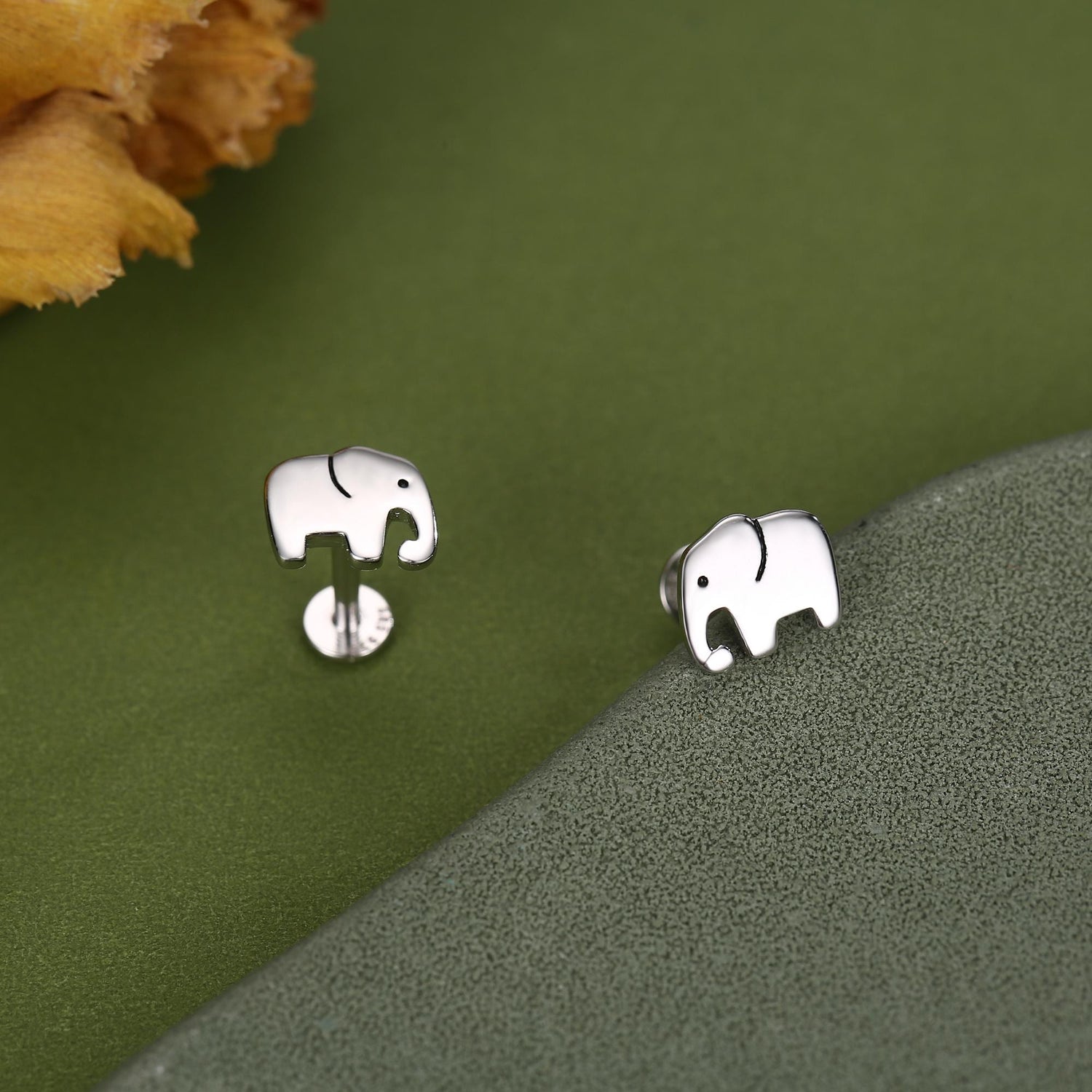 Sterling Silver Elephant 16G Flat Back Earrings