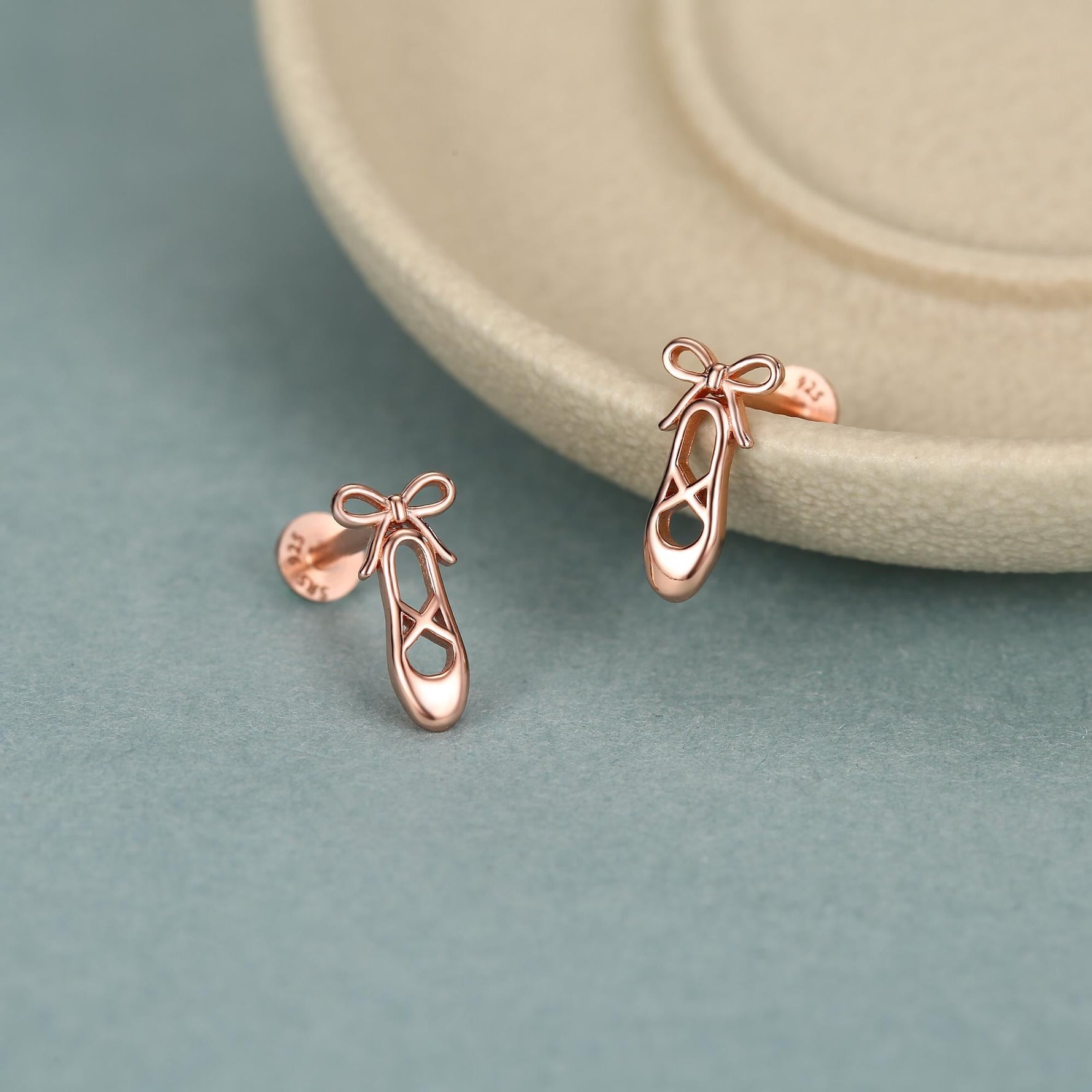 Sterling Silver Ballet Slipper 16G Flat Back Earrings