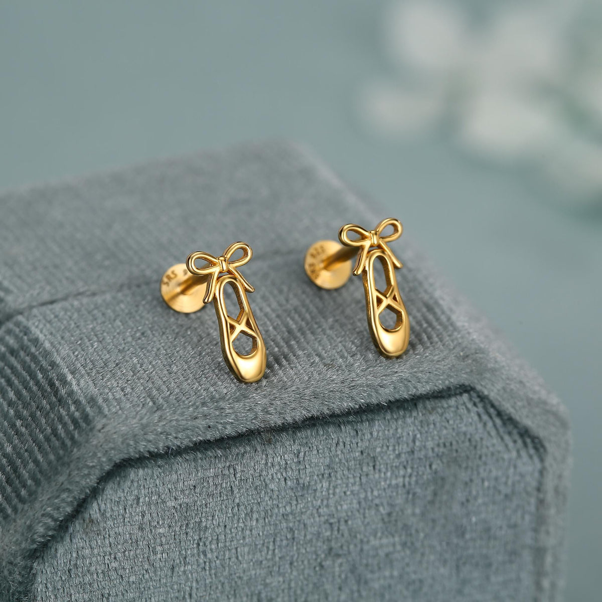 Sterling Silver Ballet Slipper 16G Flat Back Earrings