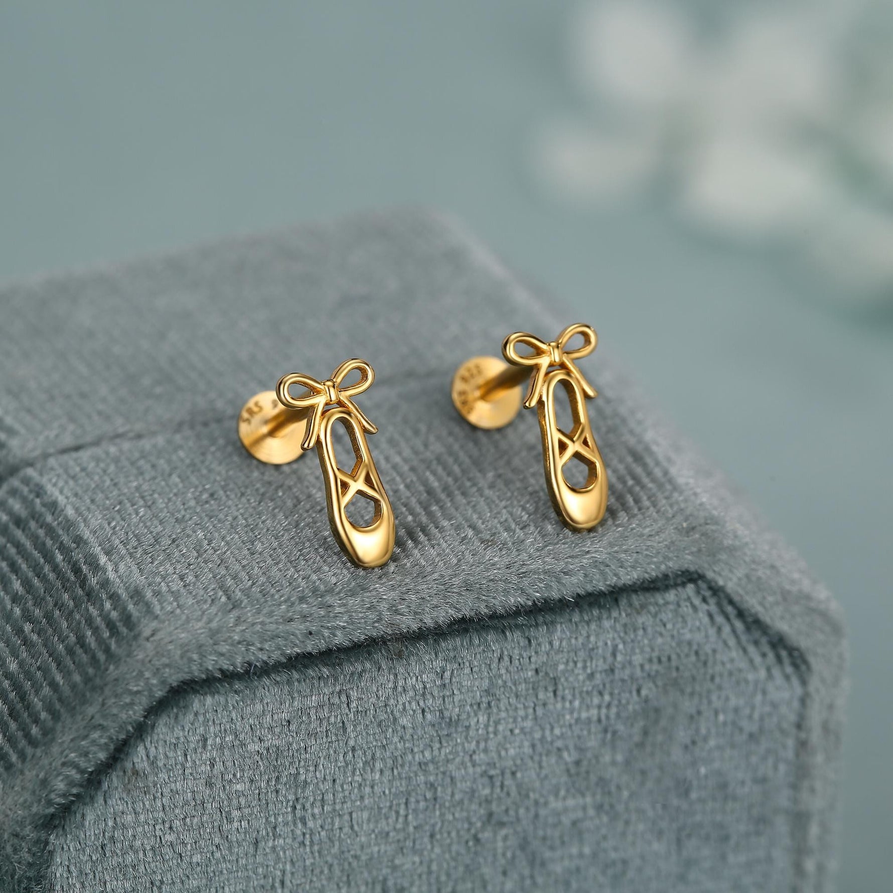 Sterling Silver Ballet Slipper 16G Flat Back Earrings