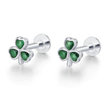 Sterling Silver Green CZ Shamrock 16G Flat Back Earrings