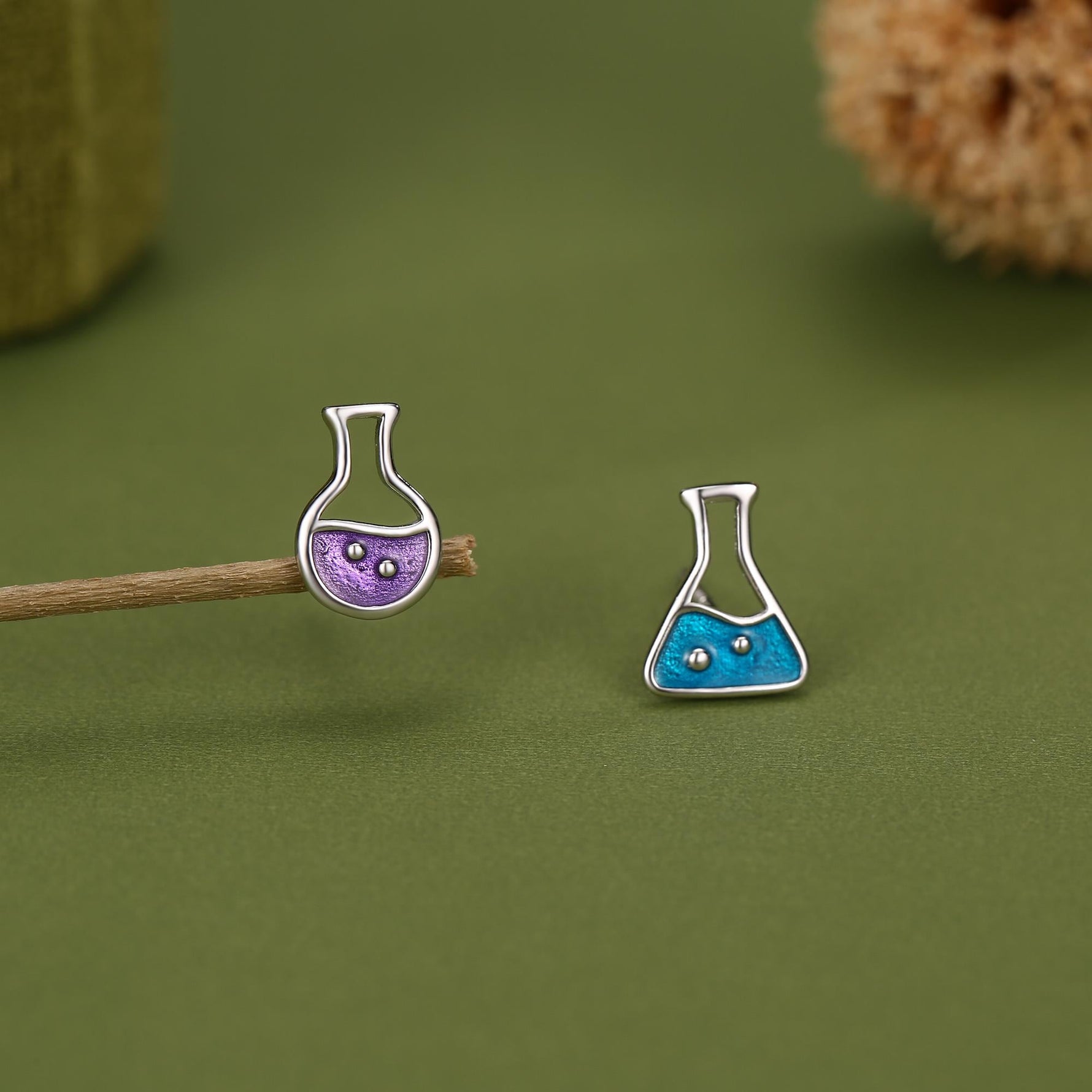 Sterling Silver Mismatched Chemistry Flask Stud Earrings