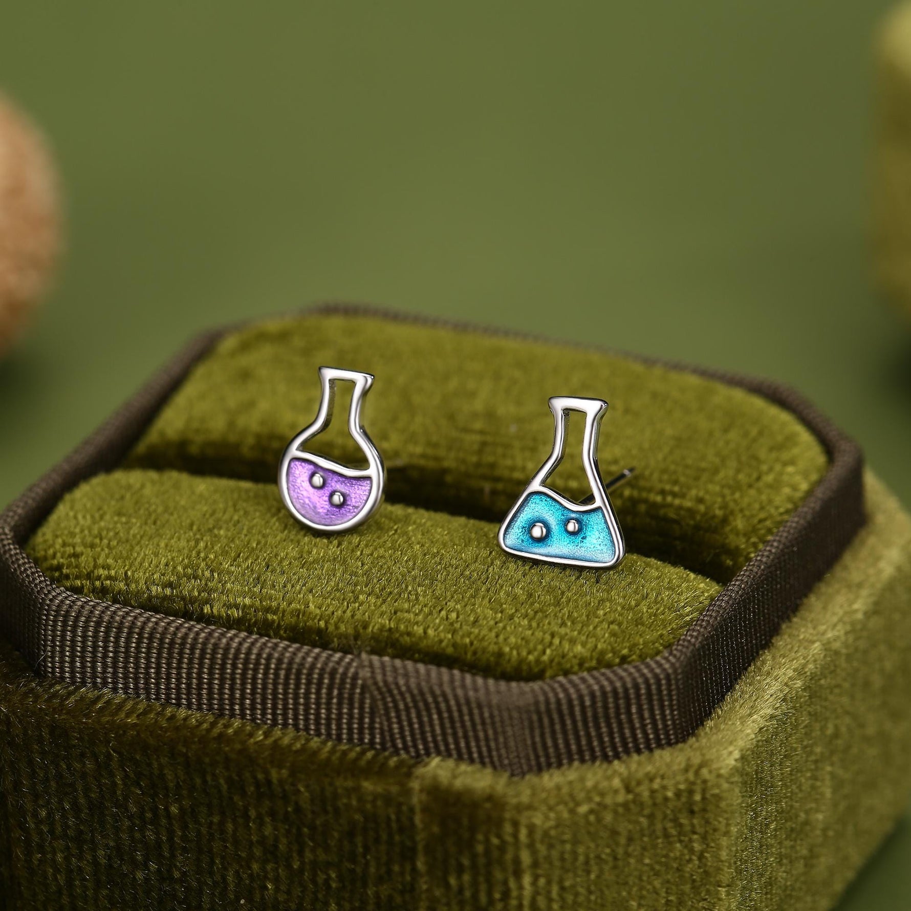 Sterling Silver Mismatched Chemistry Flask Stud Earrings