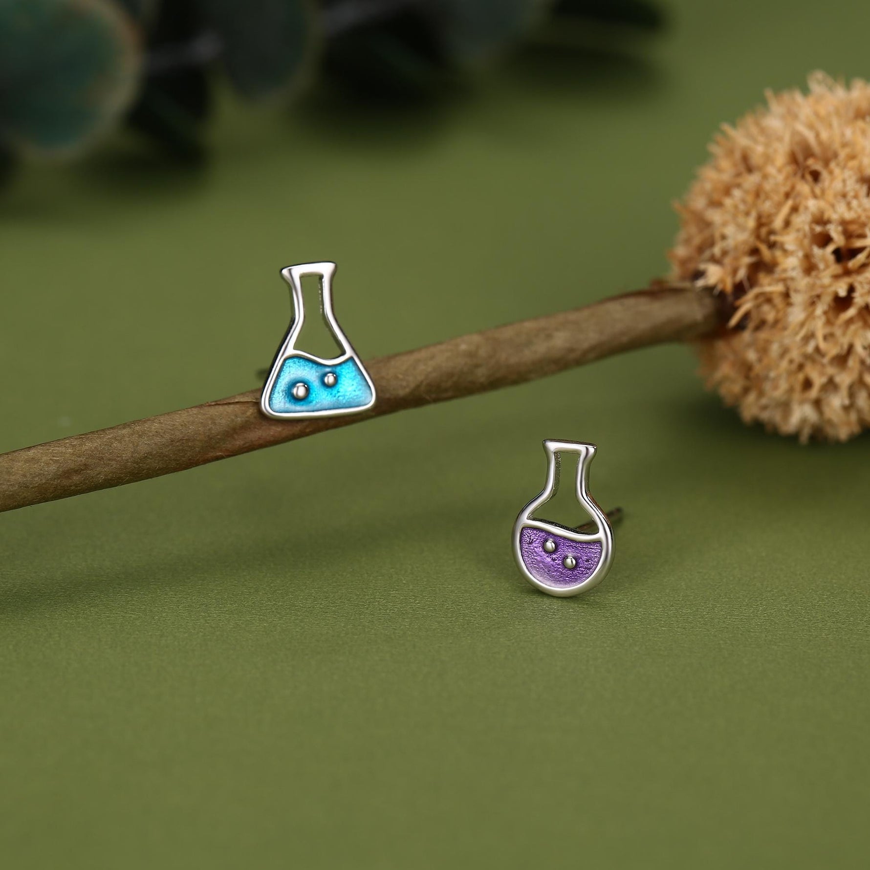 Sterling Silver Mismatched Chemistry Flask Stud Earrings