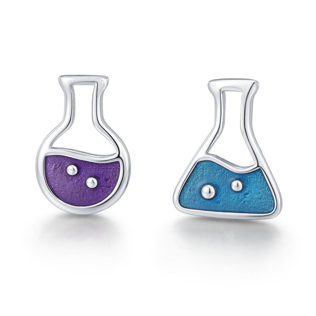 Sterling Silver Mismatched Chemistry Flask Stud Earrings