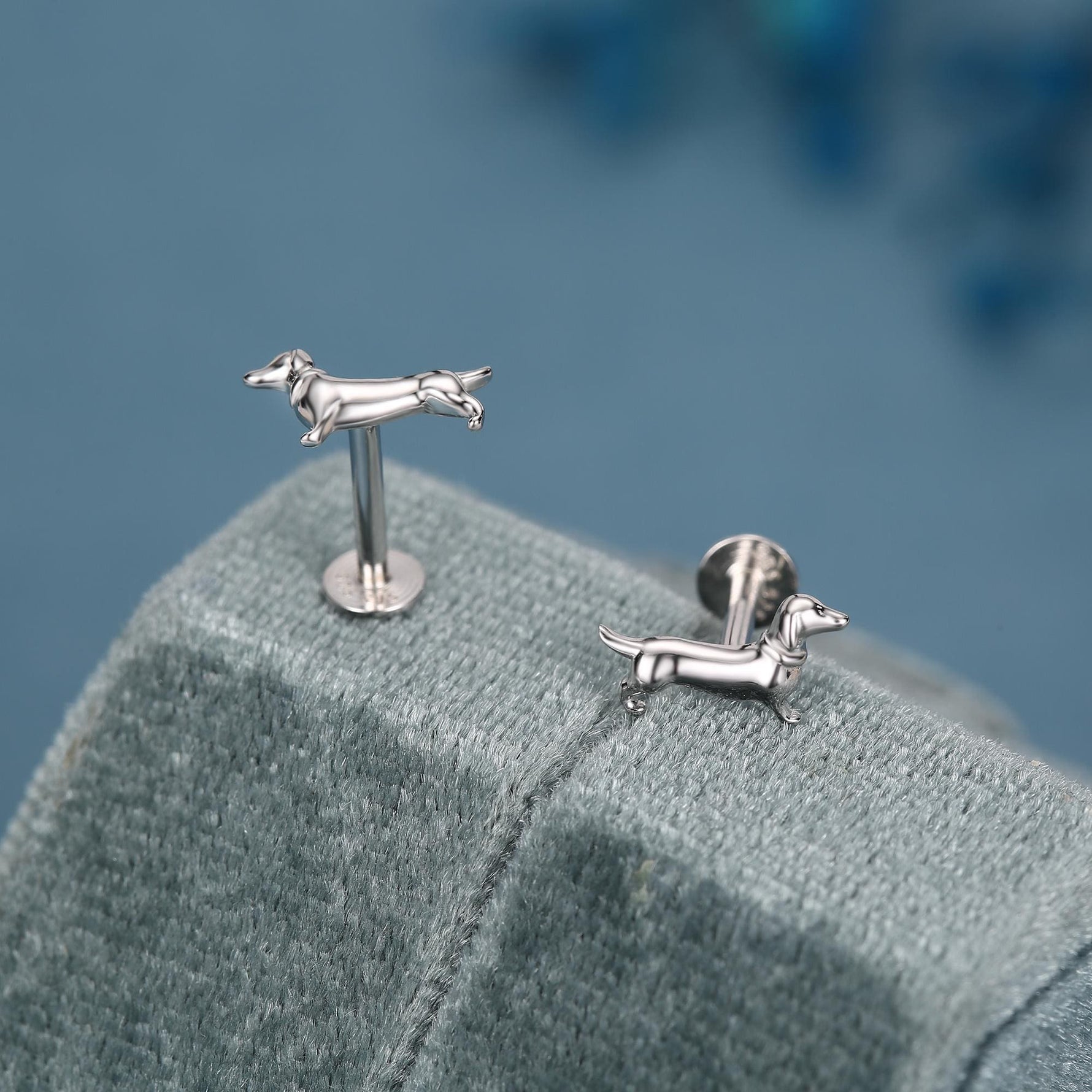 Sterling Silver Dachshund 16G Flat Back Stud Earrings