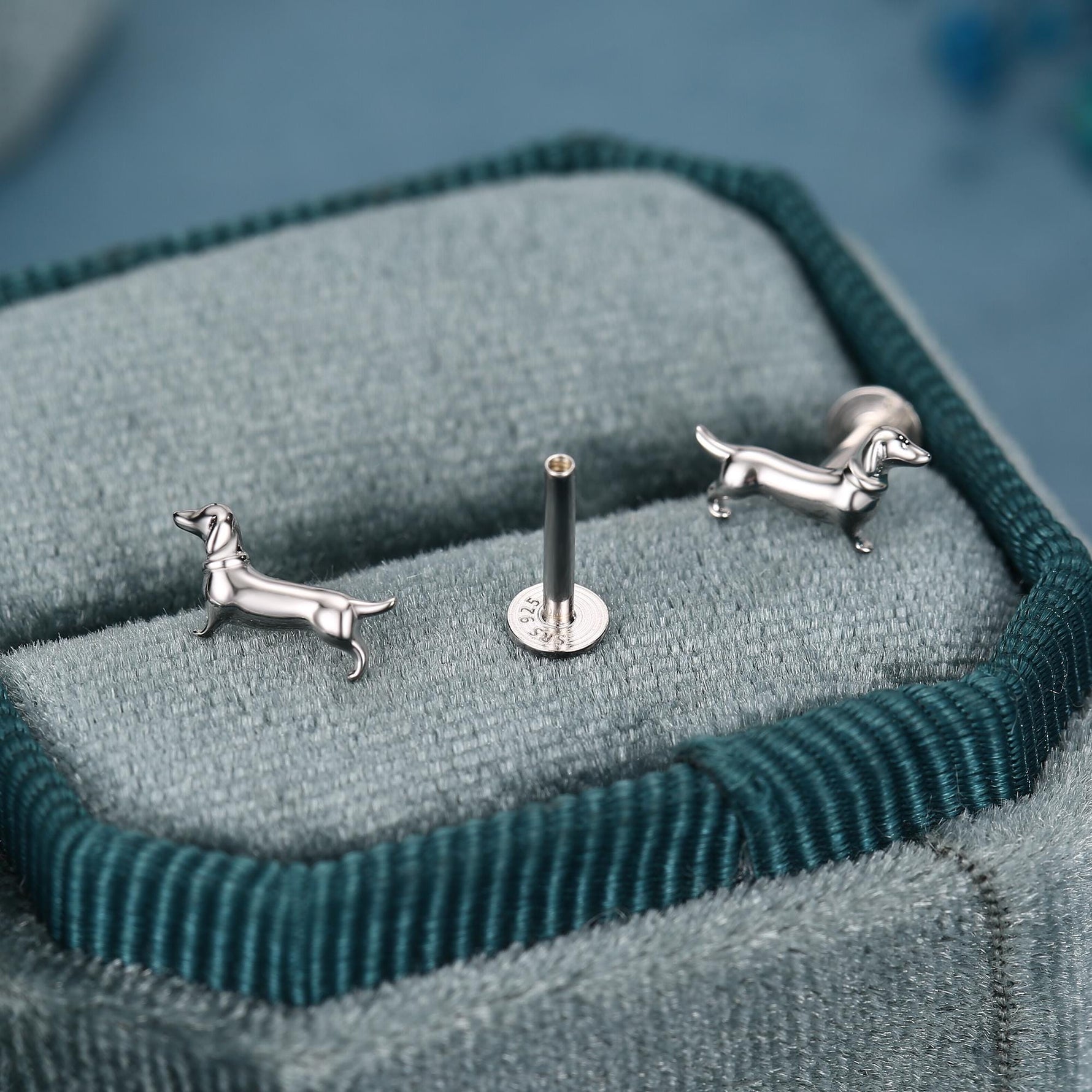 Sterling Silver Dachshund 16G Flat Back Stud Earrings