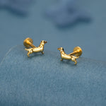 Sterling Silver Dachshund 16G Flat Back Stud Earrings