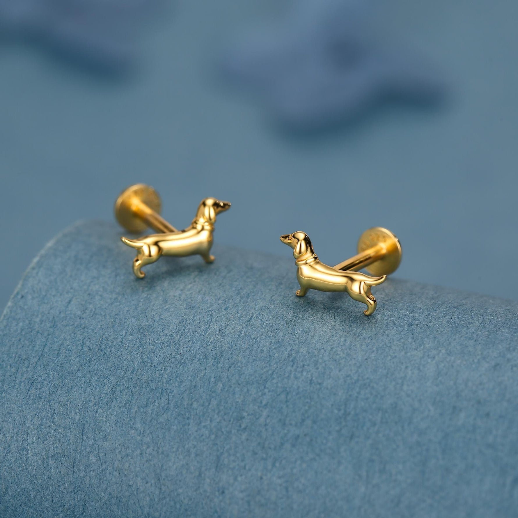 Sterling Silver Dachshund 16G Flat Back Stud Earrings
