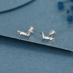 Sterling Silver Dachshund 16G Flat Back Stud Earrings