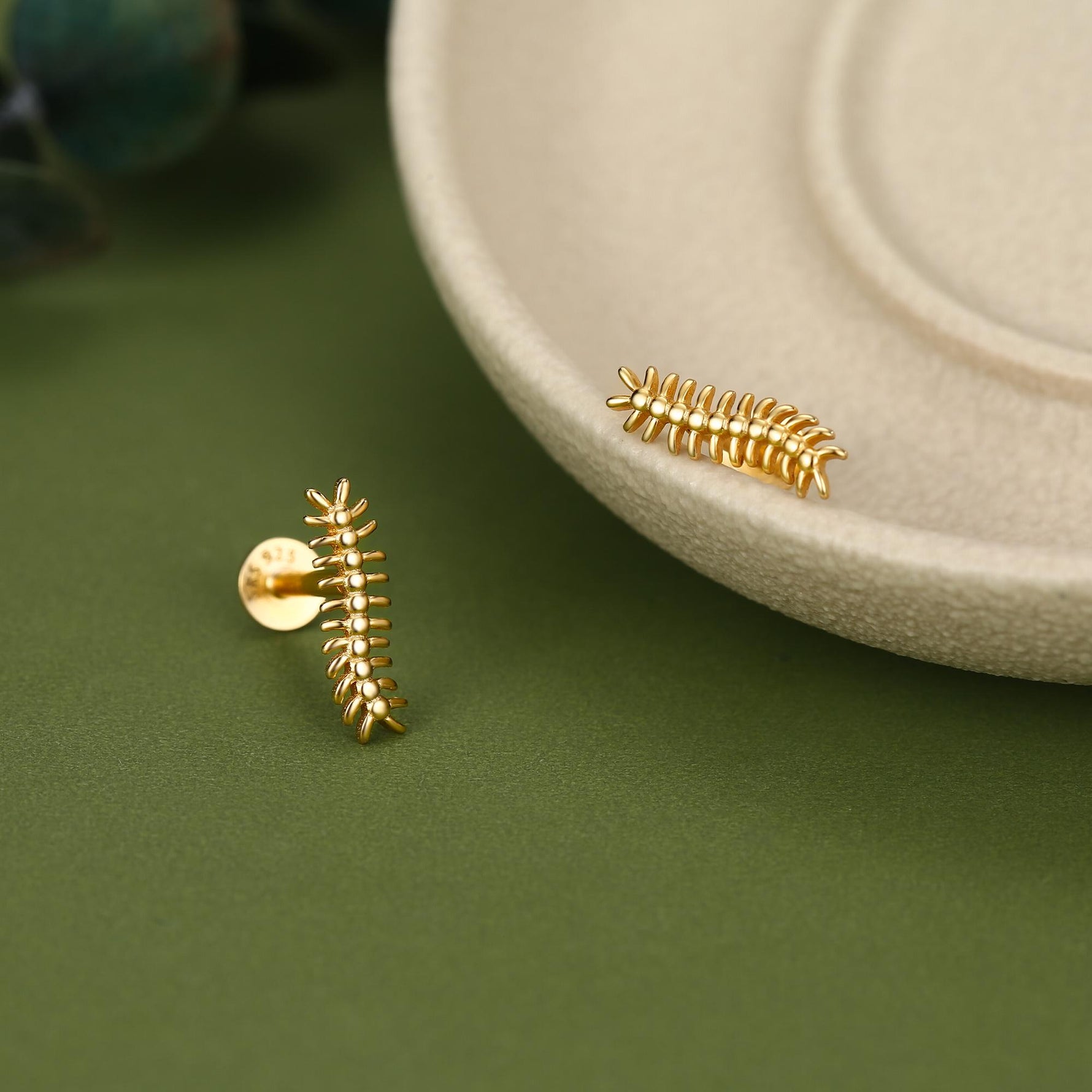 Oxidised Sterling Silver Centipede 16G Flat Back Stud Earrings