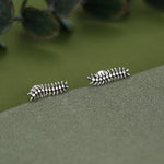 Oxidised Sterling Silver Centipede 16G Flat Back Stud Earrings