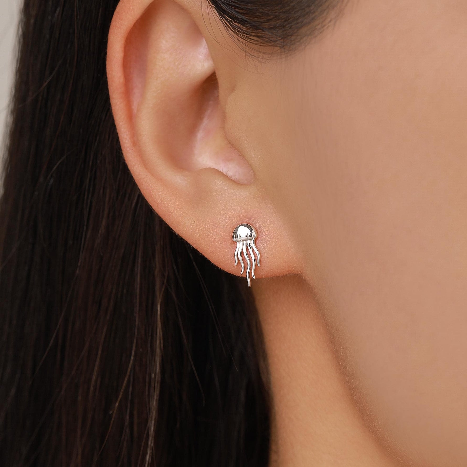 Sterling Silver Jellyfish 16G Flat Back Earrings