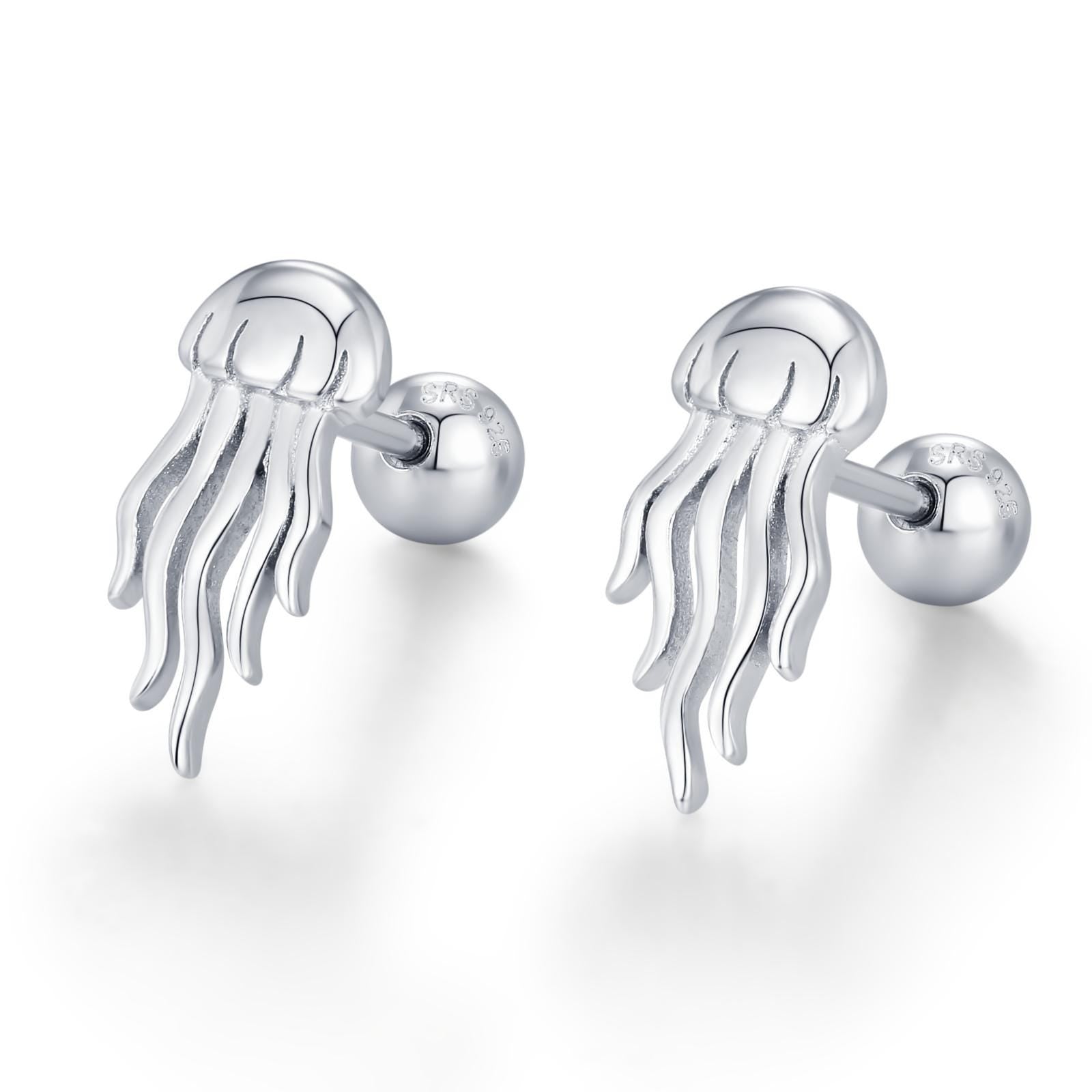 Sterling Silver Jellyfish 18G Screw Back Earrings