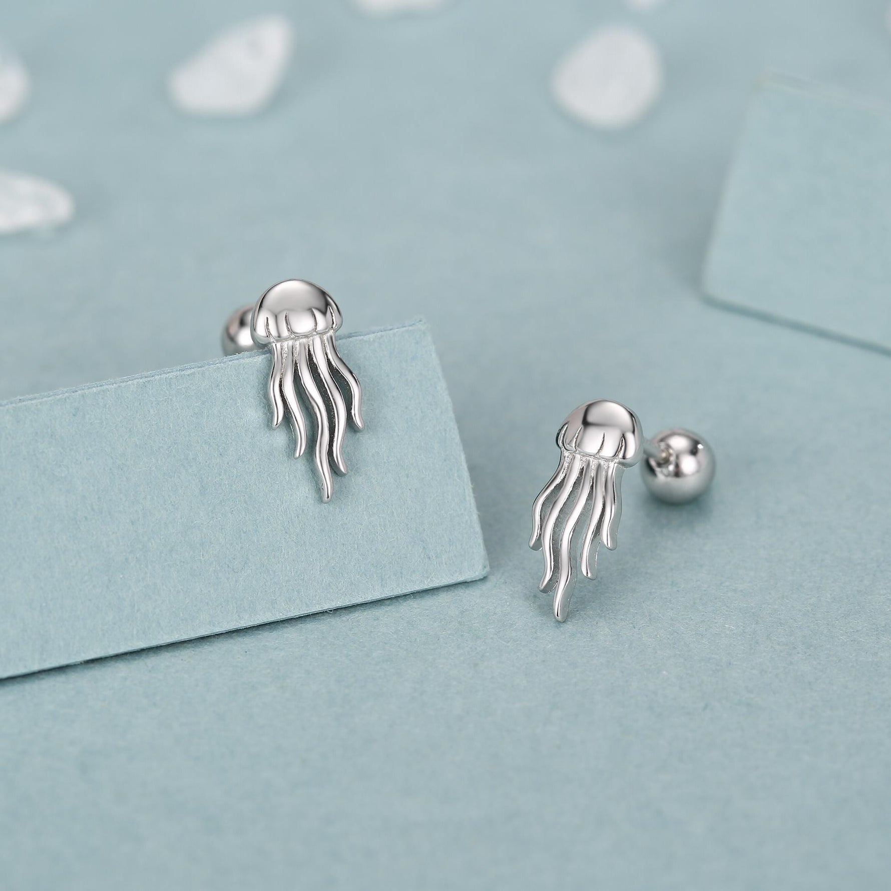 Sterling Silver Jellyfish 18G Screw Back Earrings