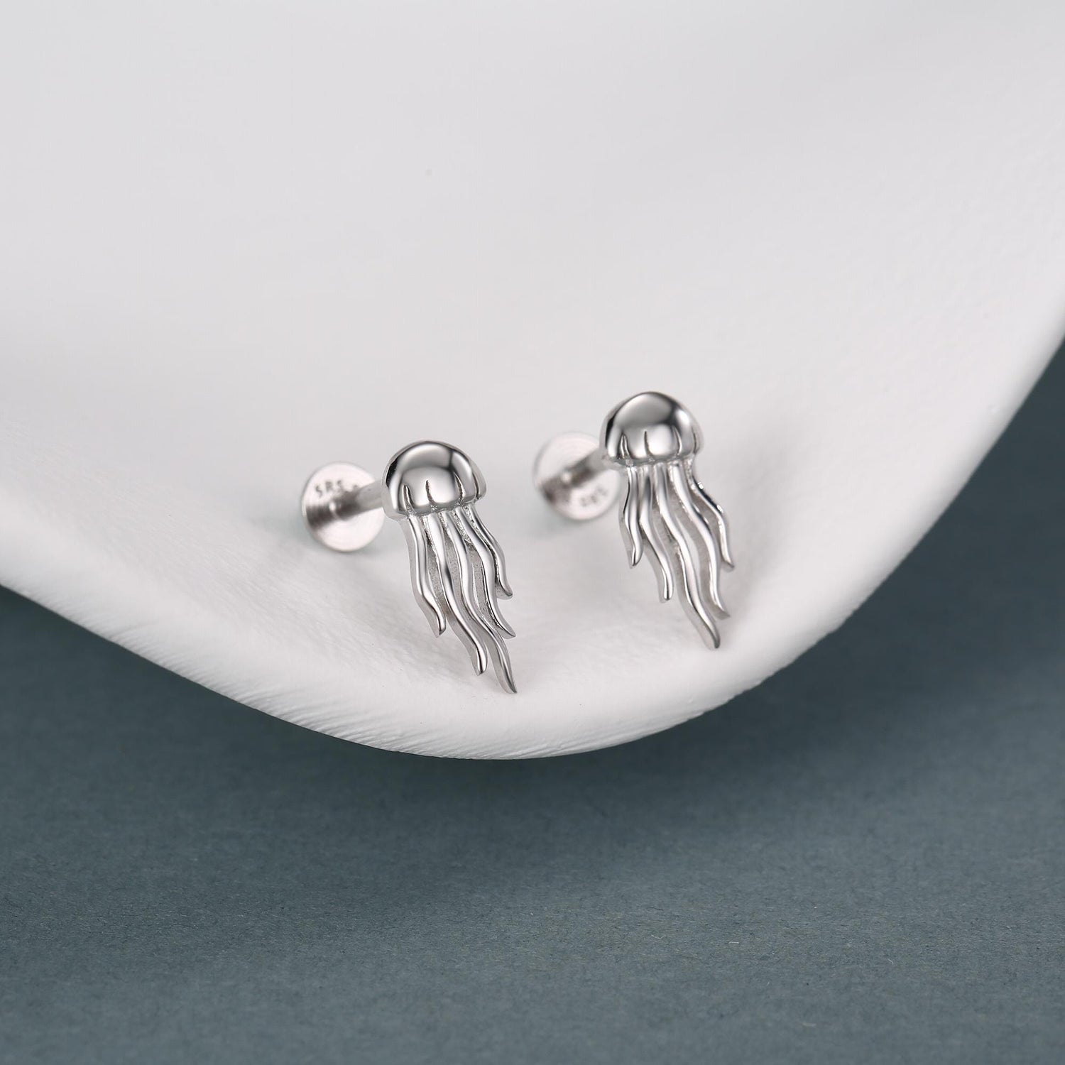 Sterling Silver Jellyfish 16G Flat Back Earrings