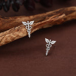 Sterling Silver Caduceus Symbol Stud Earrings