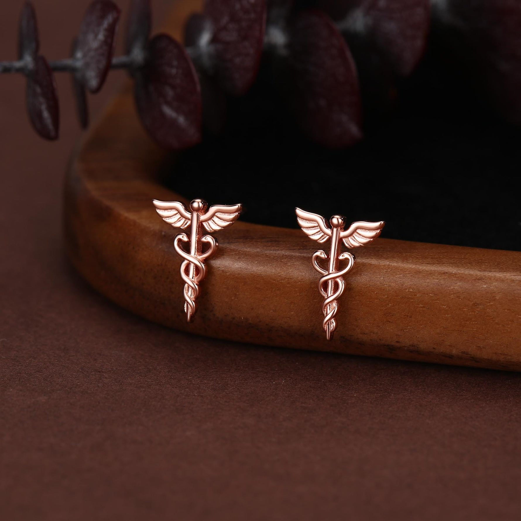 Sterling Silver Caduceus Symbol Stud Earrings