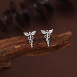 Sterling Silver Caduceus Symbol Stud Earrings