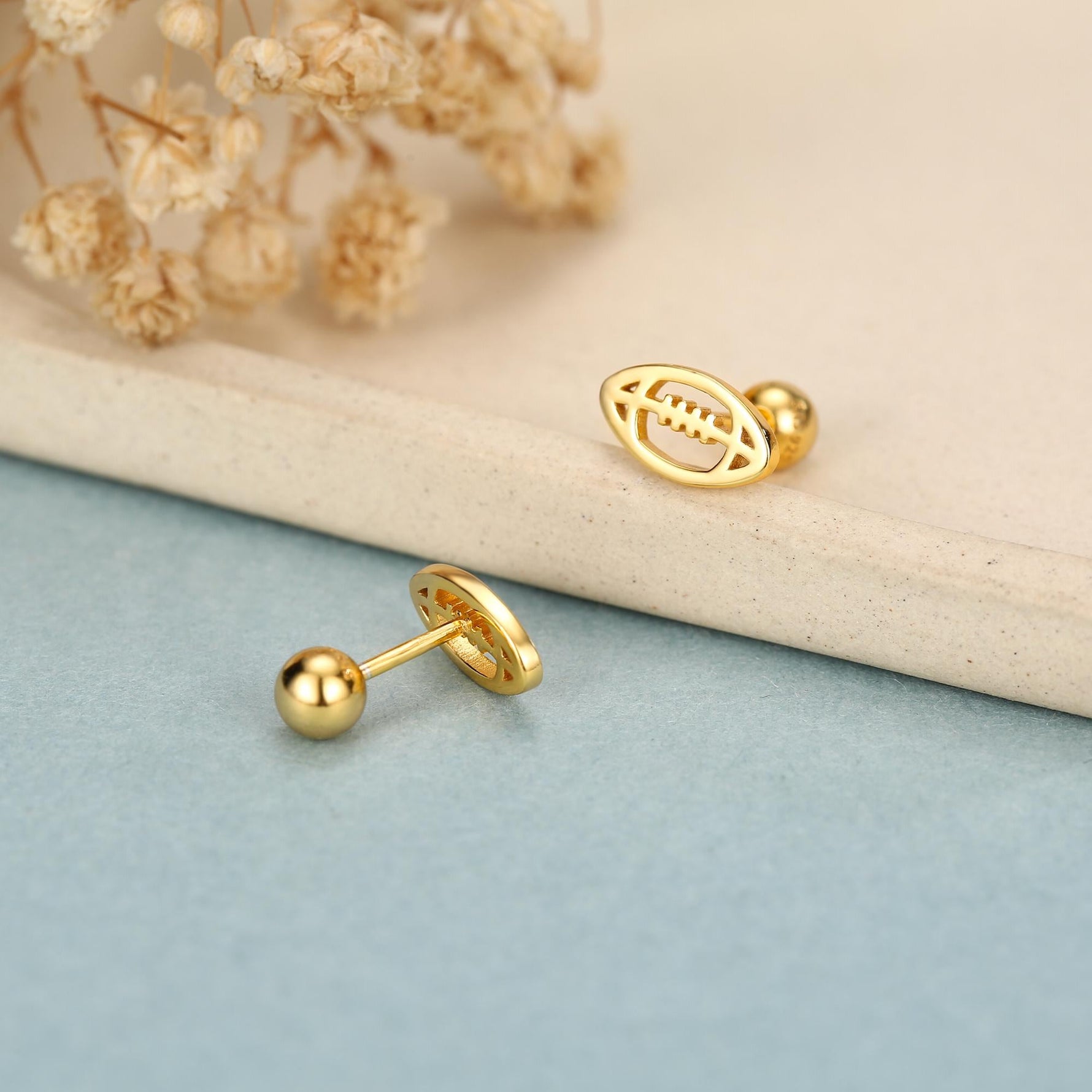 Sterling Silver Rugby Ball 16G Screw Back Stud Earrings