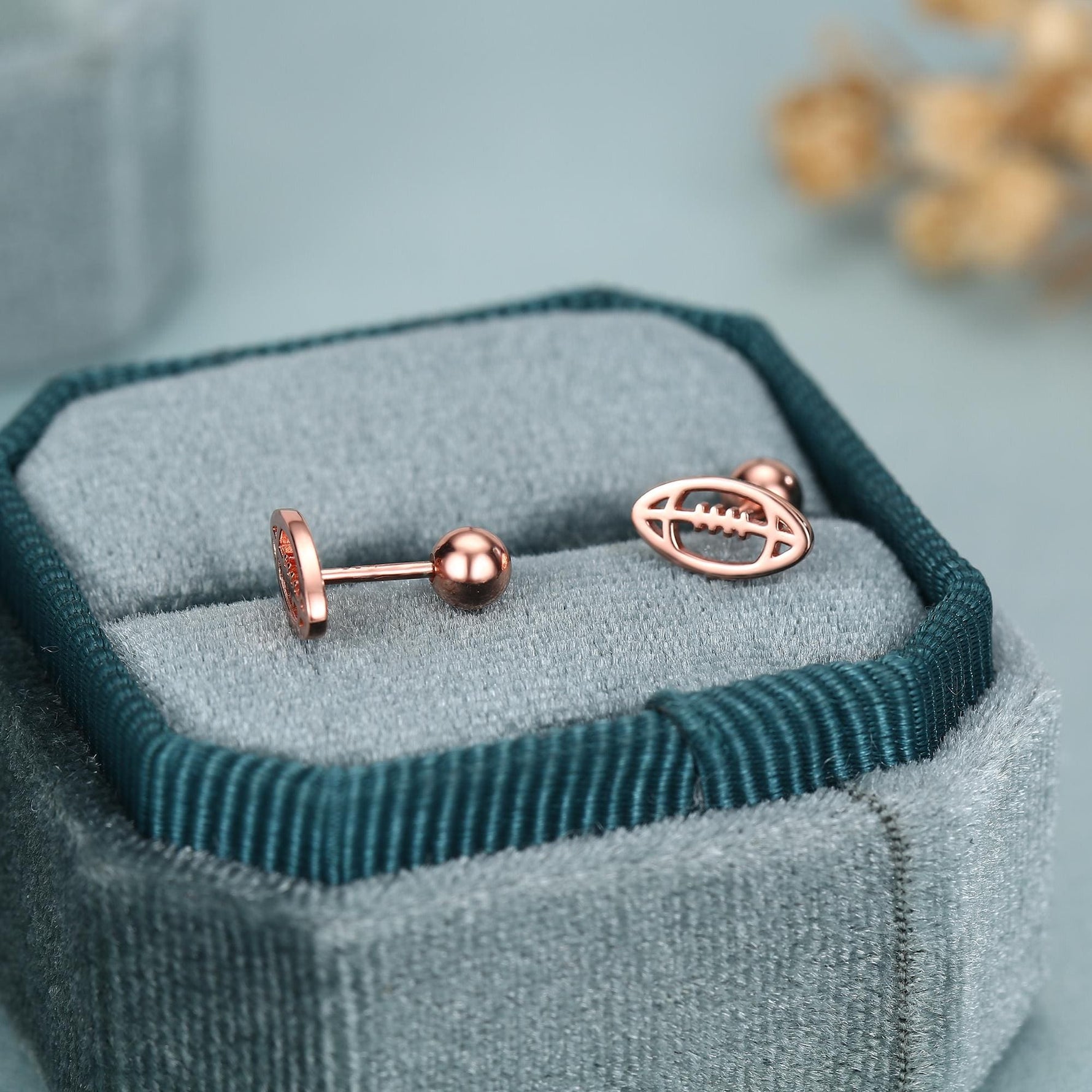 Sterling Silver Rugby Ball 16G Screw Back Stud Earrings