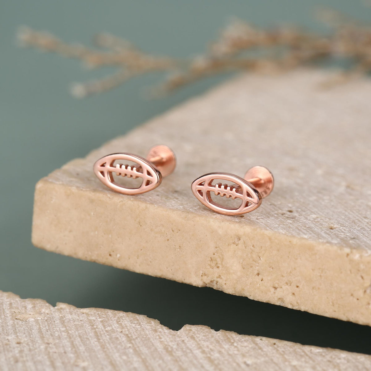 Sterling Silver Rugby Ball 16G Flat Back Stud Earrings
